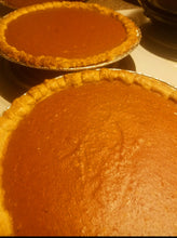 Load image into Gallery viewer, Pumpkin Pie &amp; Sweet Potato Pie. Creamy, smooth fall flavors baked fresh in a buttery, flaky crust. On sale for the holidays
